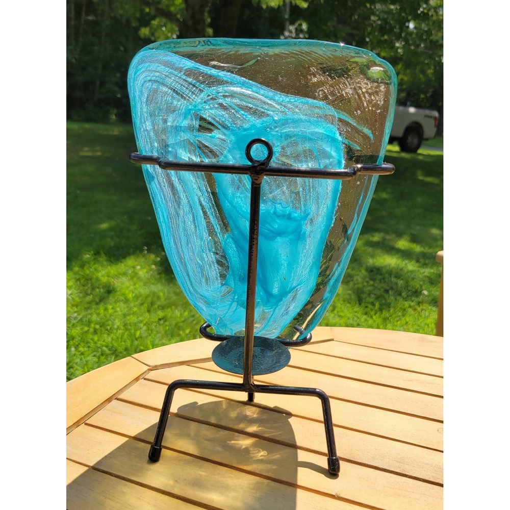 Jaramillo Brothers Art Glass Face Mask Sky Dreamer Candle Sconce Stand 1980s - Picture 3 of 6